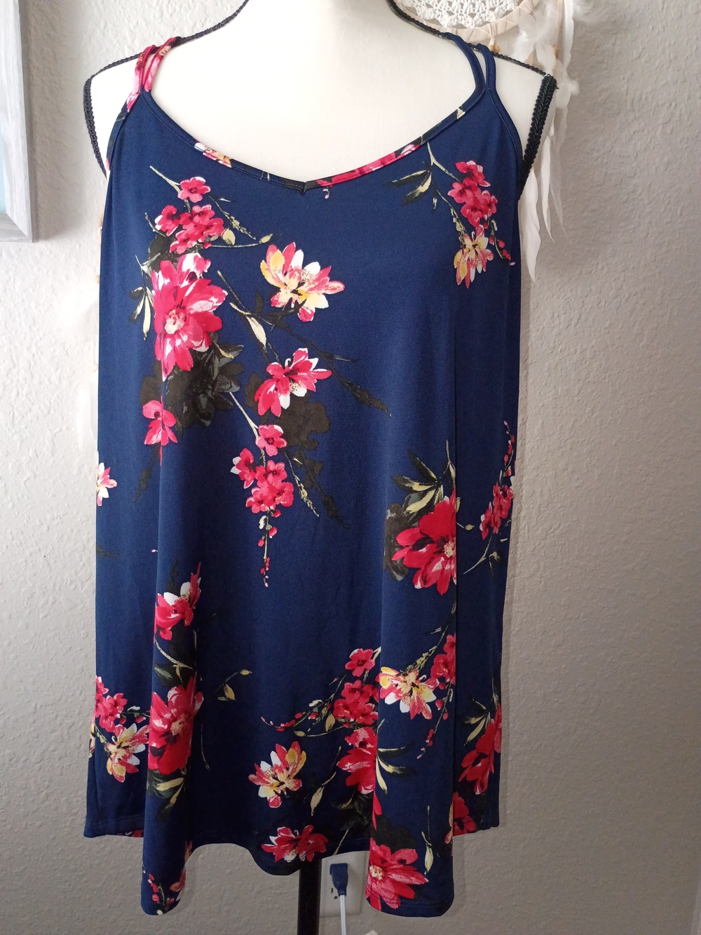 Papermoon Navy Floral Spaghetti-Strap Mini Dress